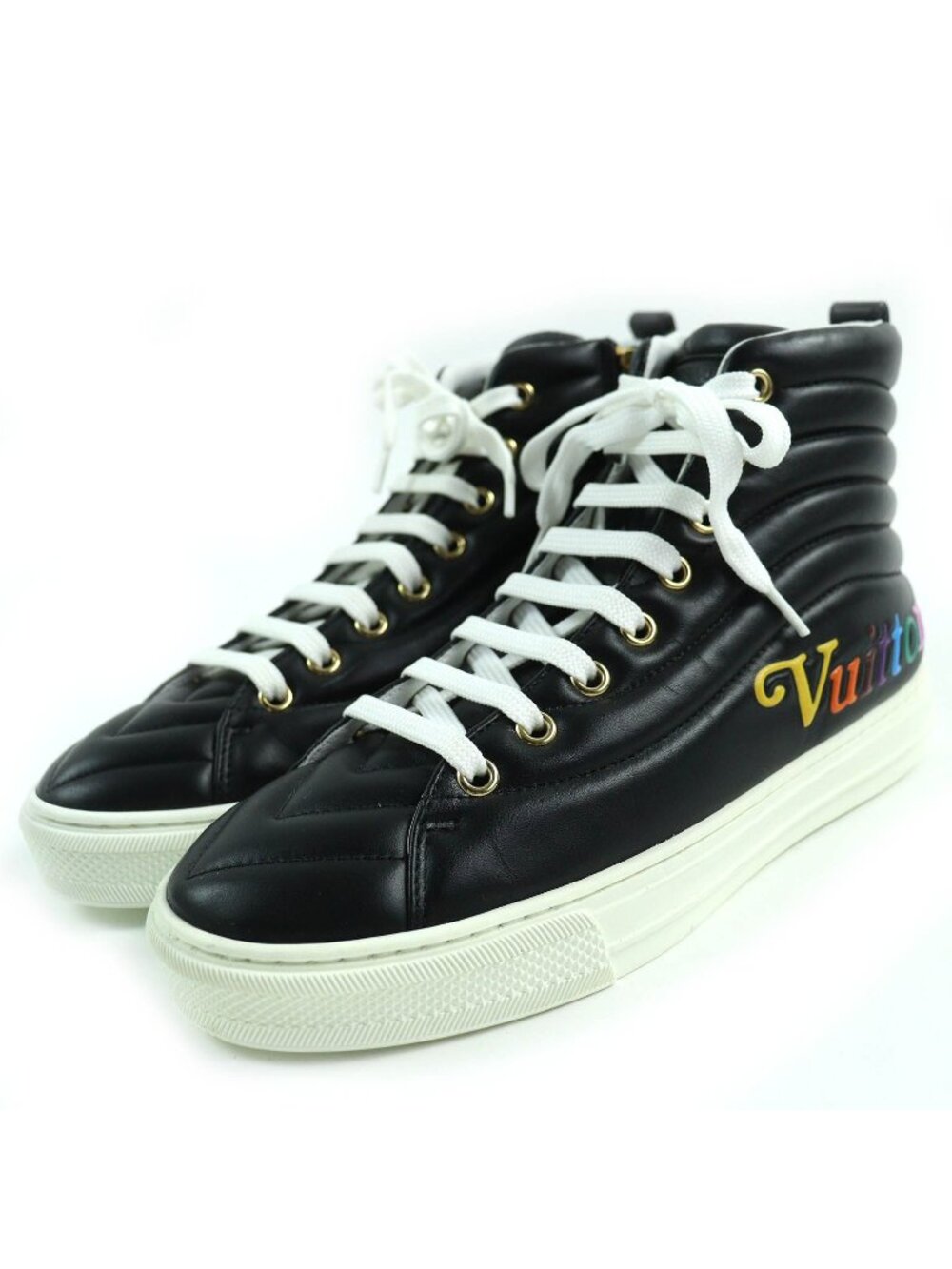Louis Vuitton Stellar Line Multicolor Logo Side Zip Leather High Top Sneakers
